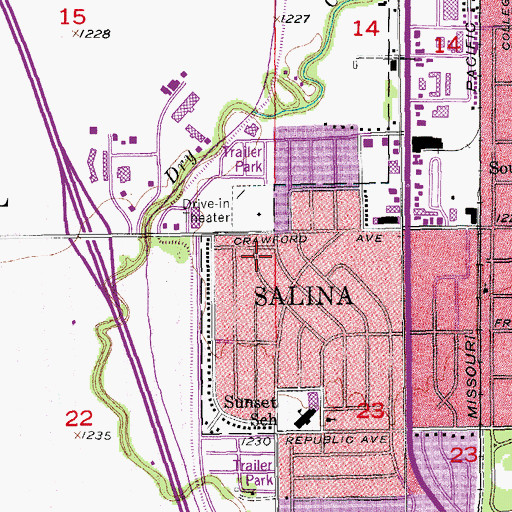 Topographic Map of Salina Quayle United Methodist Church, KS