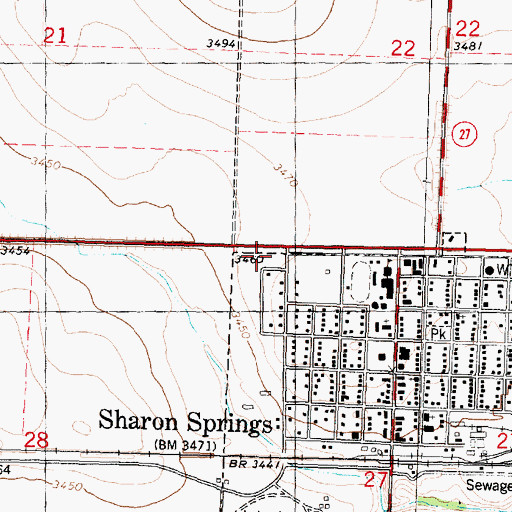 Topographic Map of Sharon Springs United Methodist Church, KS