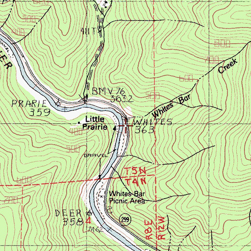 Topographic Map of Whites Bar Creek, CA