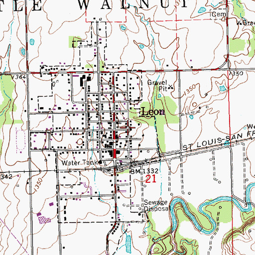 Topographic Map of Leon Christian Church, KS