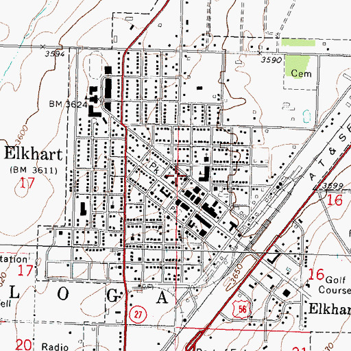 Topographic Map of Elkhart Church of the Nazarene, KS