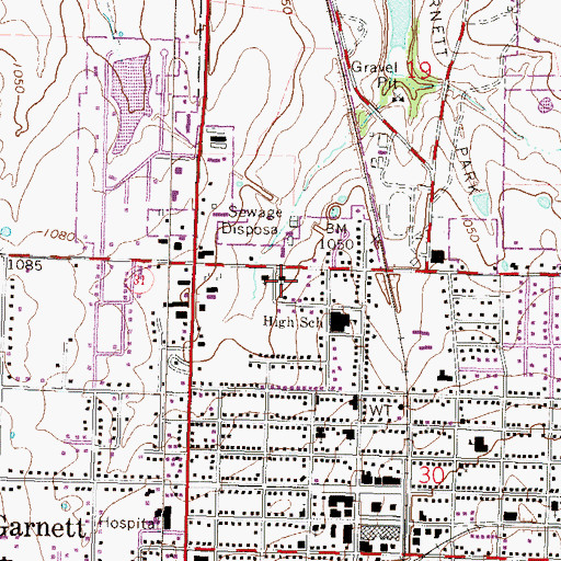 Topographic Map of Garnett Church of the Nazarene, KS