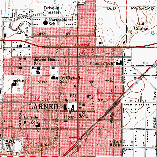 Topographic Map of Larned Church of the Nazarene, KS