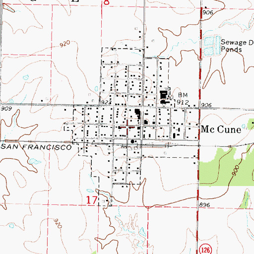 Topographic Map of McCune Church of the Nazarene, KS
