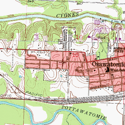Topographic Map of Osawatomie Church of the Nazarene, KS