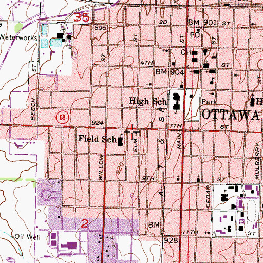 Topographic Map of Ottawa Church of the Nazarene, KS