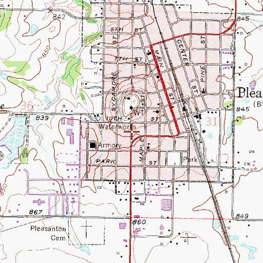 Topographic Map of Pleasanton Church of the Nazarene, KS