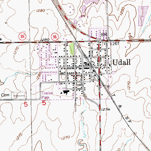 Topographic Map of Udall Church of the Nazarene, KS