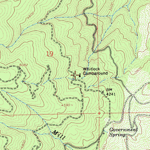 Topographic Map of Whitlock Campground, CA