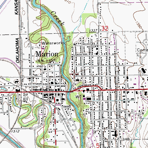 Topographic Map of Marion Presbyterian Church, KS