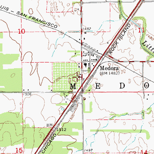 Topographic Map of Medora Community Bible Church, KS
