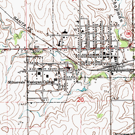 Topographic Map of Miltonvale Wesleyan Church, KS