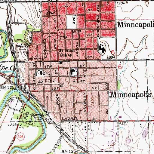 Topographic Map of Minneapolis Church of the Nazarene, KS