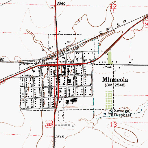 Topographic Map of Minneola Community Church, KS