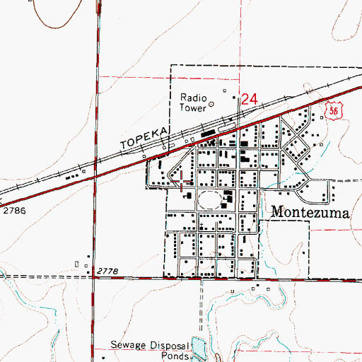 Topographic Map of Montezuma United Methodist Church, KS