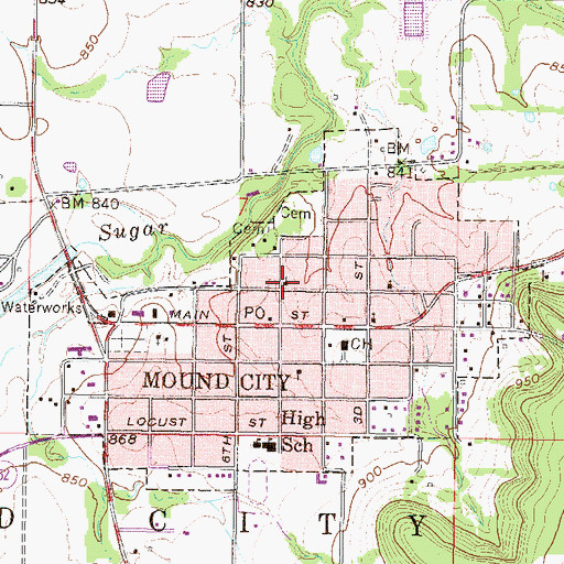 Topographic Map of Mound City Christian Church, KS