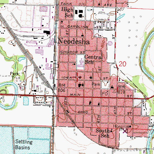 Topographic Map of First Church of God, KS
