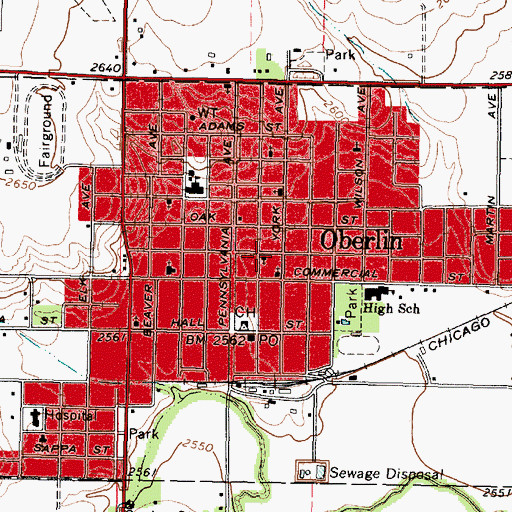 Topographic Map of United Church of Oberlin, KS