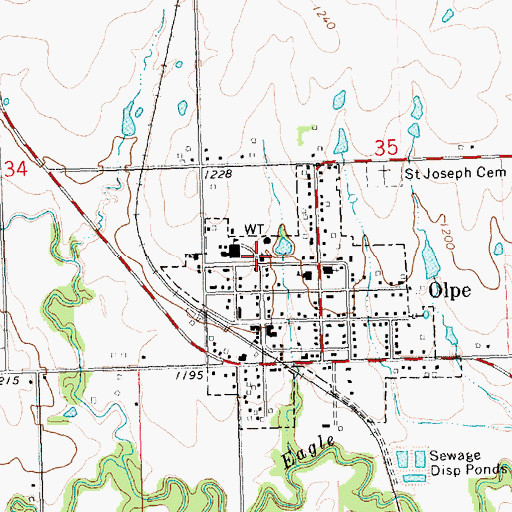Topographic Map of Olpe United Methodist Church, KS