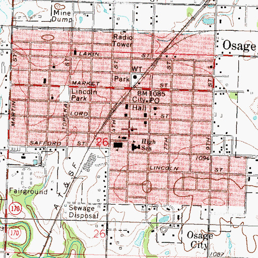 Topographic Map of Osage City Church of Christ, KS