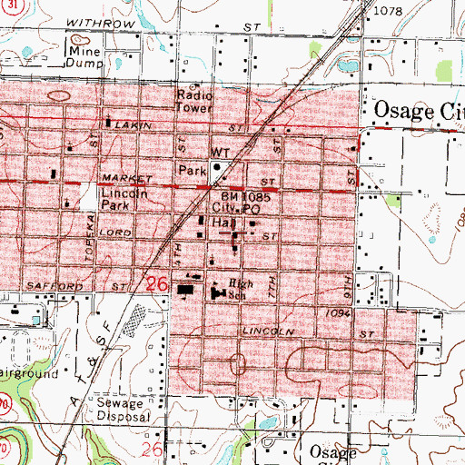 Topographic Map of Osage City United Methodist Church, KS