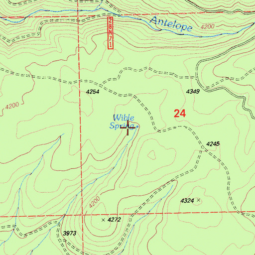 Topographic Map of Wible Spring, CA