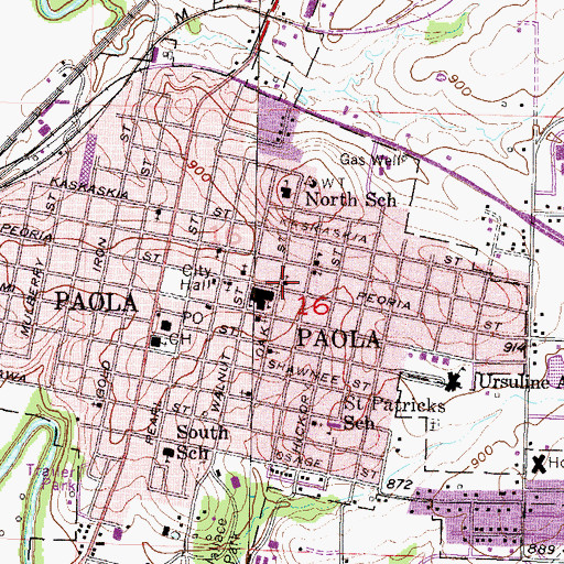 Topographic Map of Paola Christian Church, KS