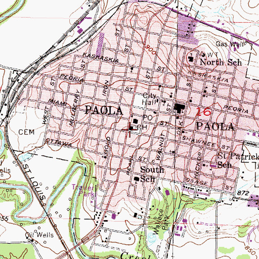 Topographic Map of United Methodist Church of Paola, KS