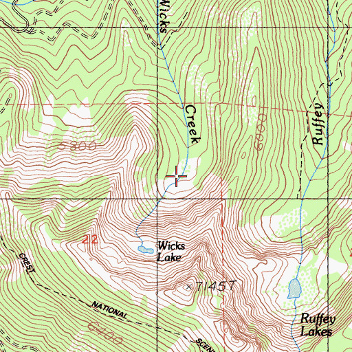 Topographic Map of Wicks Lake, CA
