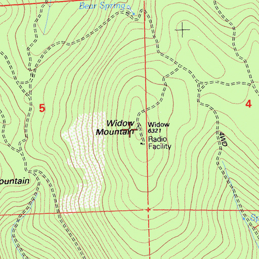Topographic Map of Widow Mountain, CA