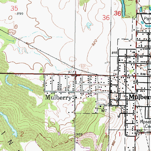Topographic Map of Mulberry United Presbyterian Church, KS