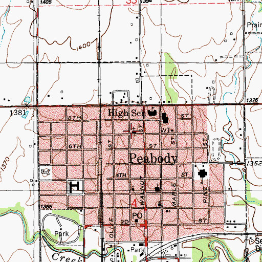 Topographic Map of Peabody Bible Church, KS