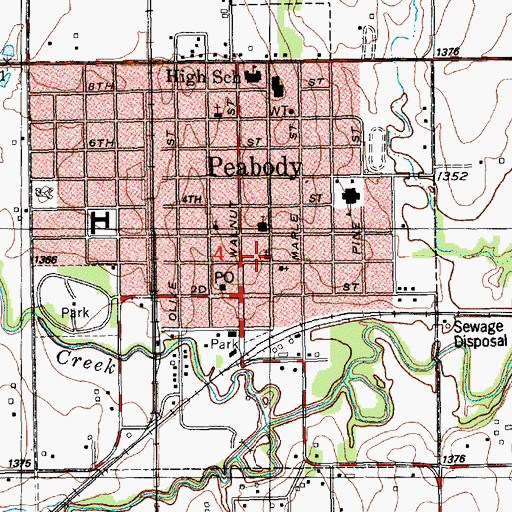 Topographic Map of Peabody Christian Church, KS