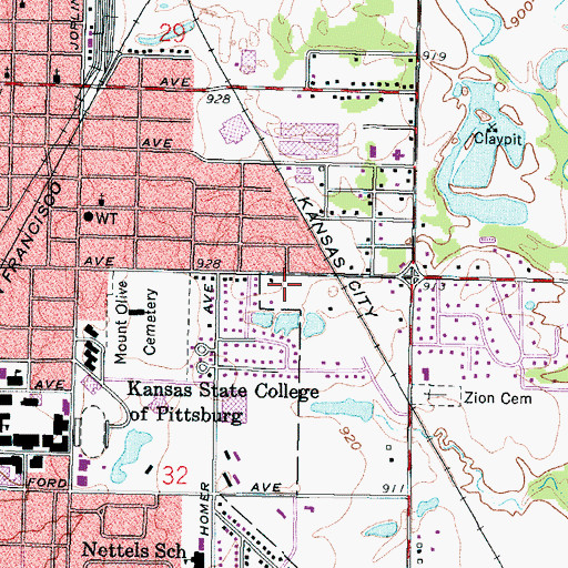 Topographic Map of Pittsburg First Church of the Nazarene, KS