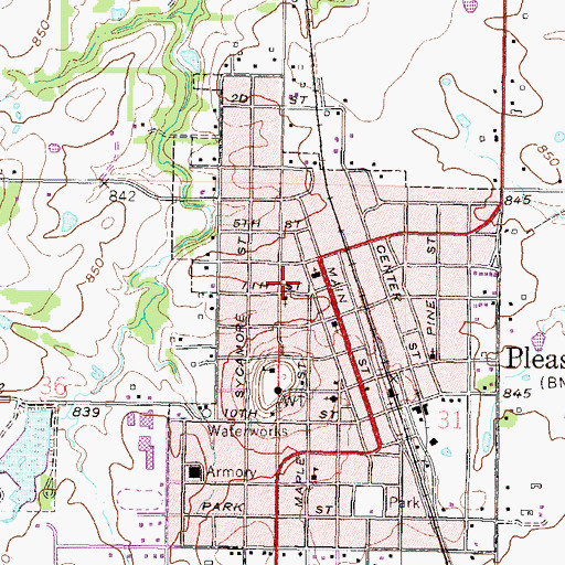 Topographic Map of Pleasanton Assembly of God Church, KS