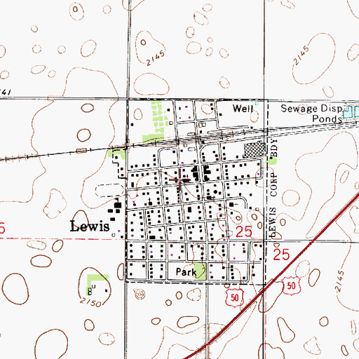 Topographic Map of Lewis First Baptist Church, KS