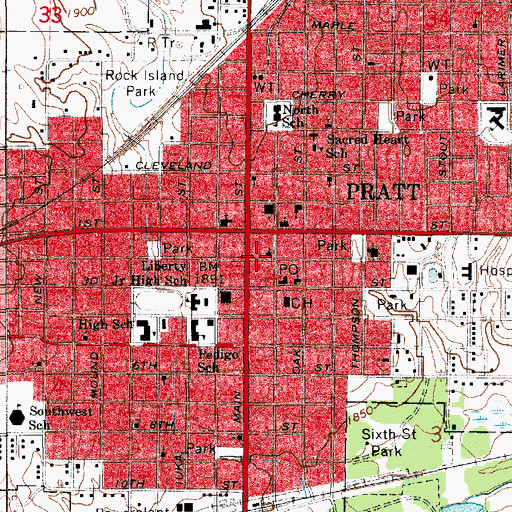 Topographic Map of First Baptist Church, KS