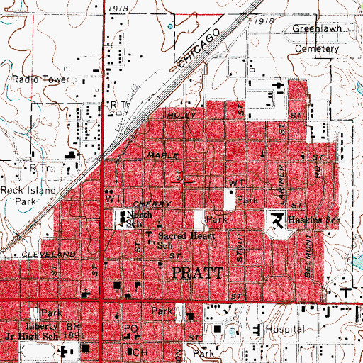 Topographic Map of Pratt Bible Church, KS