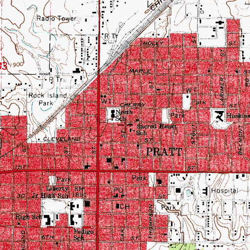 Topographic Map of Sacred Heart Catholic Church, KS