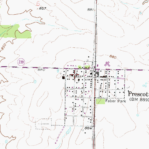 Topographic Map of Prescott Baptist Church, KS