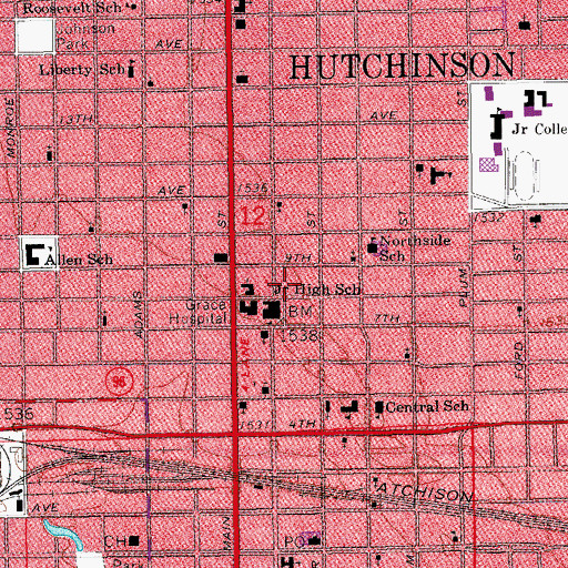 Topographic Map of Riverside Baptist Church, KS