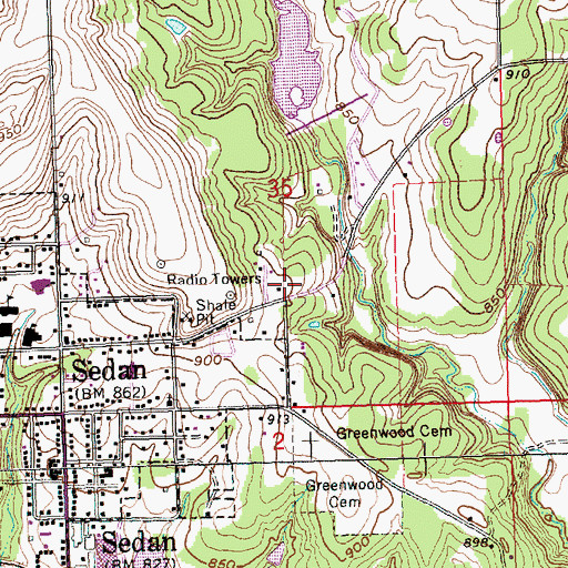 Topographic Map of Sedan Seventh Day Adventist Church, KS