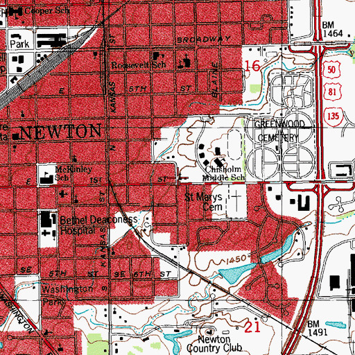 Topographic Map of Shalom Mennonite Church, KS