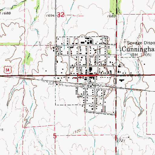 Topographic Map of Cunningham Christian Church, KS