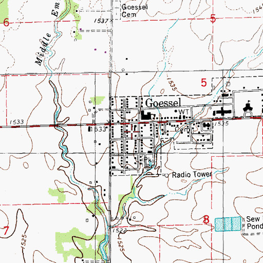 Topographic Map of Goessel Mennonite Church, KS