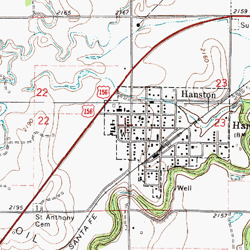 Topographic Map of Hanston Baptist Church, KS