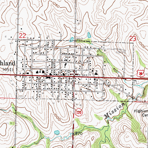 Topographic Map of Highland Christian Church, KS