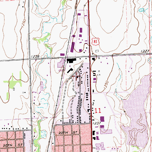 Topographic Map of Hillside Baptist Church, KS