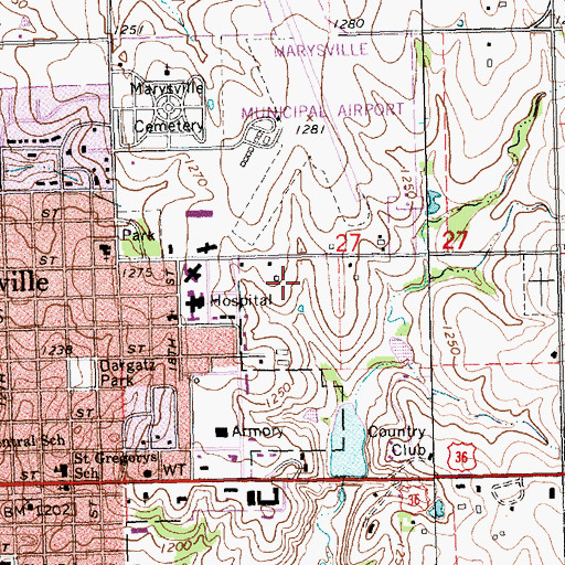 Topographic Map of Marysville Berean Church, KS