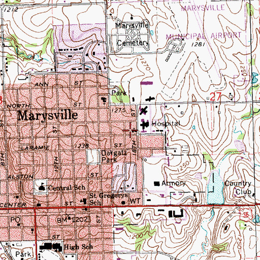 Topographic Map of Mount Calvary Lutheran Church, KS